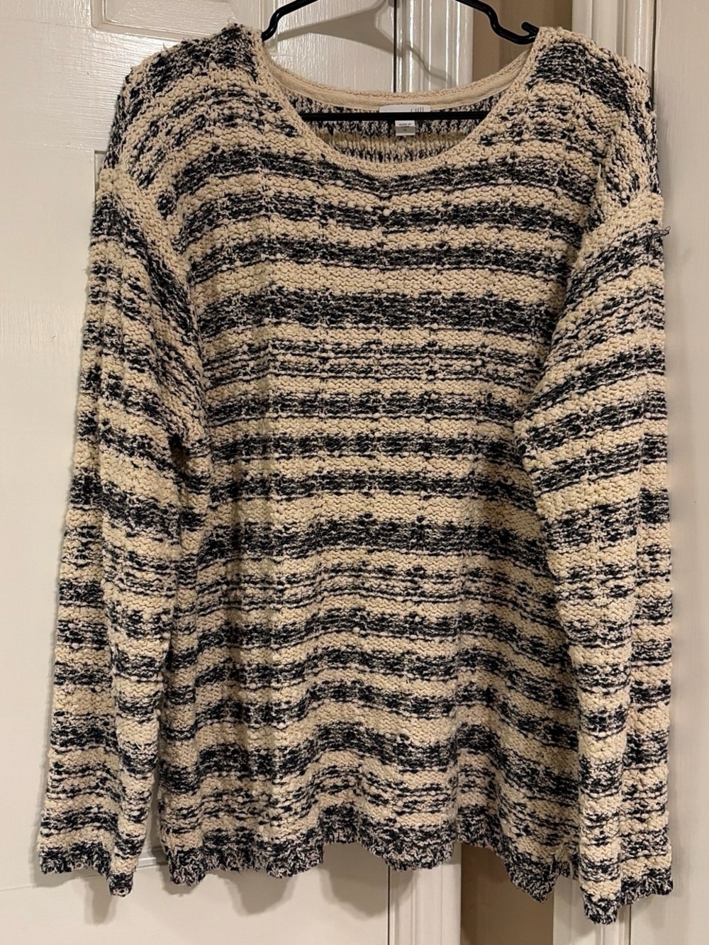 J. Jill Striped Crewneck Sweater in Cream and Black